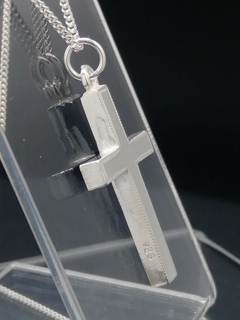 Thumbnail: 925 Silver Bead Edge Cross Pendant