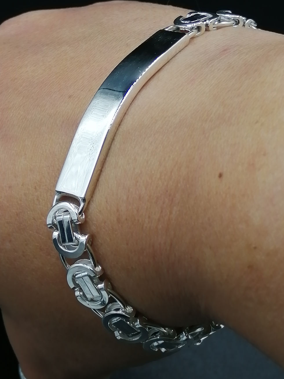 Thumbnail: 925 Silver Flat Byzantine ID Bracelet