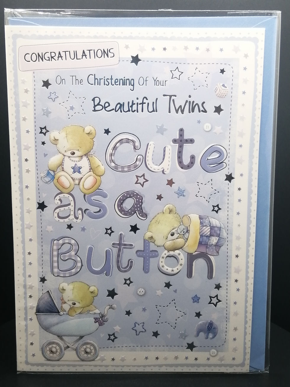 Thumbnail: Christening of Your Beautiful Twins Card - Boys