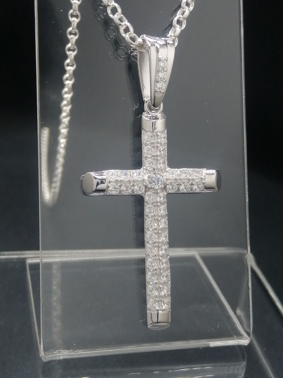 Thumbnail: 925 Silver CZ Iced Cross Pendant