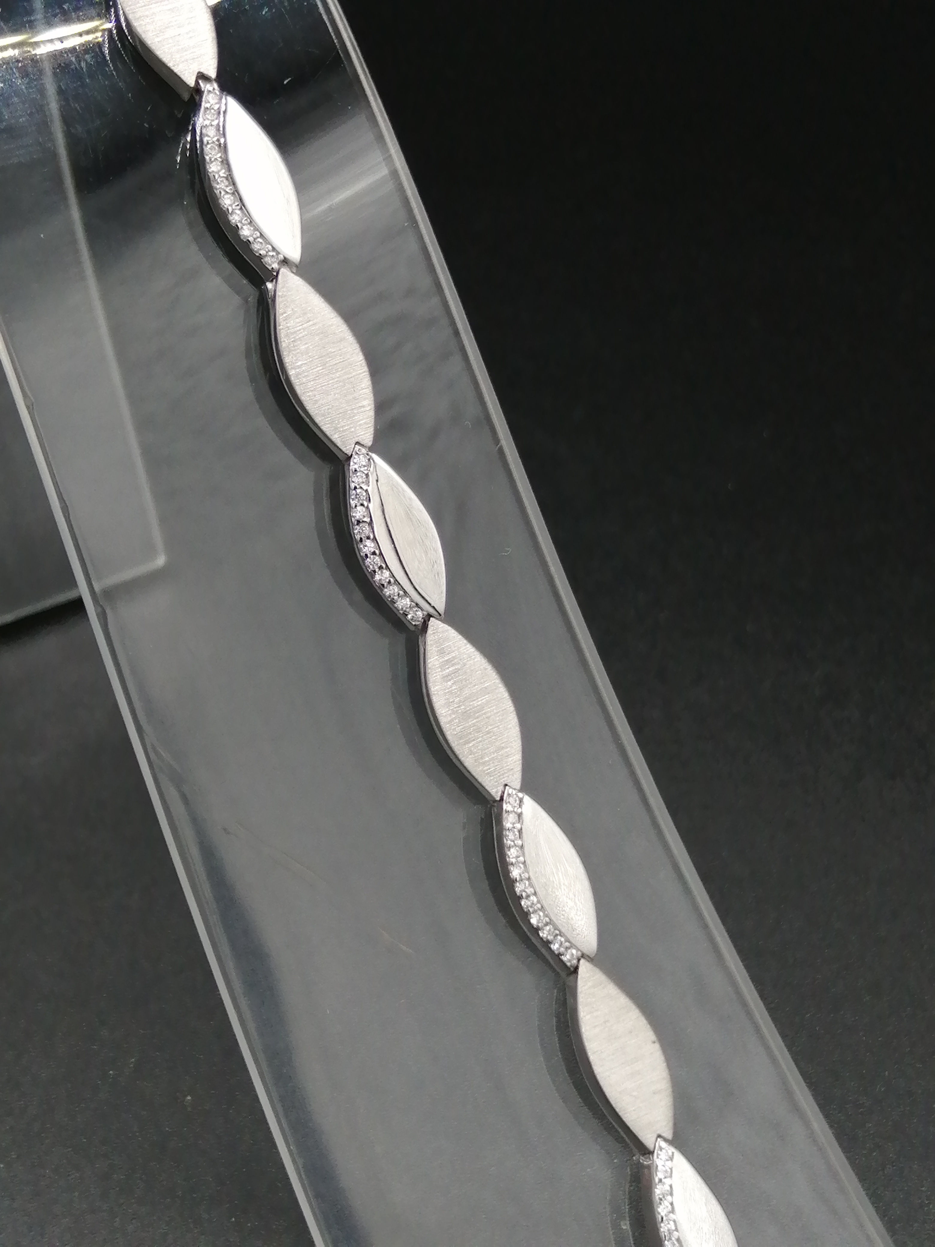 925 Silver CZ Polished & Satin Marquise Bracelet