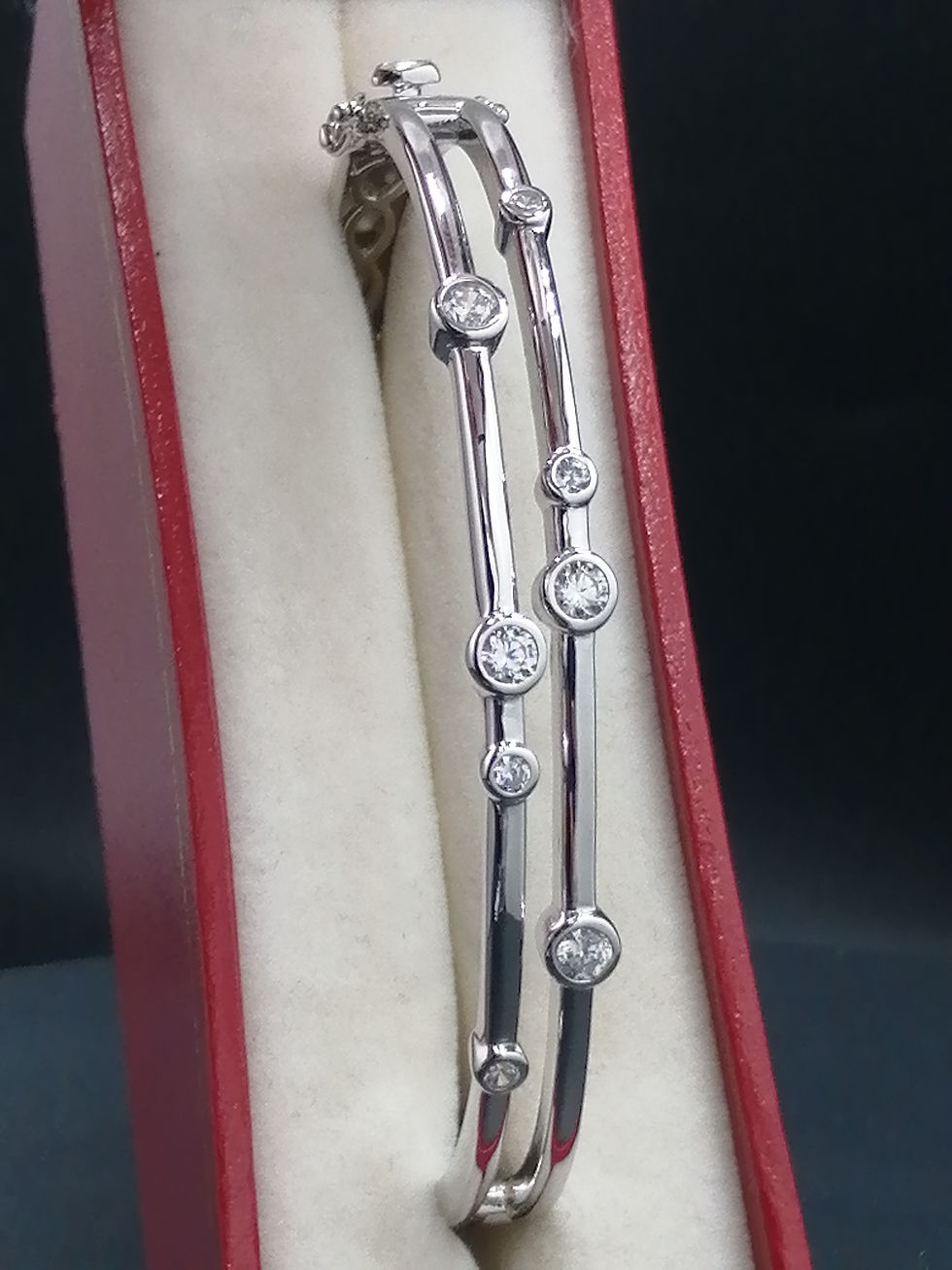 Thumbnail: 925 Silver CZ Bubble Art Bangle