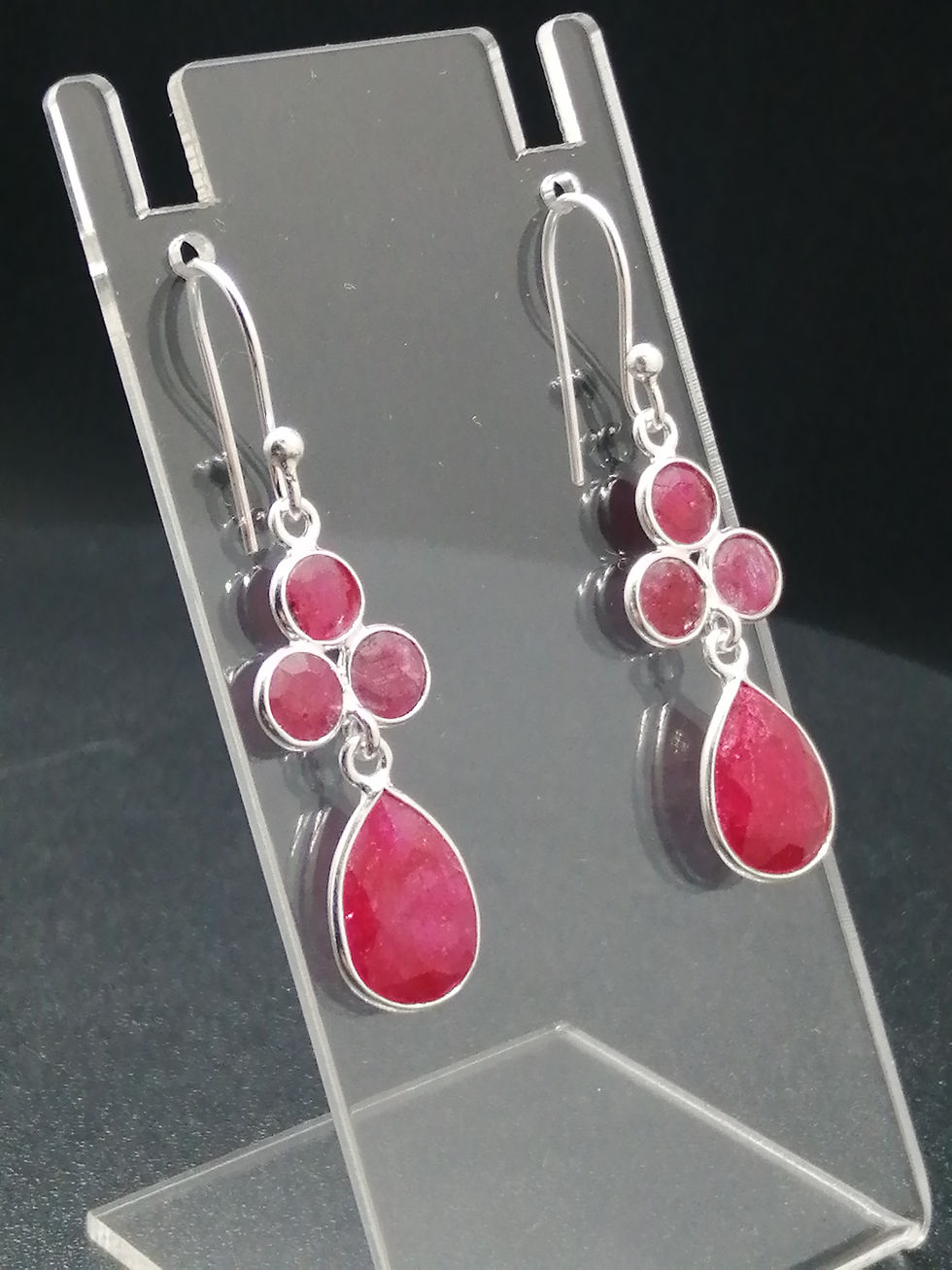 Thumbnail: 925 Silver Ruby Quartz Drop Earrings