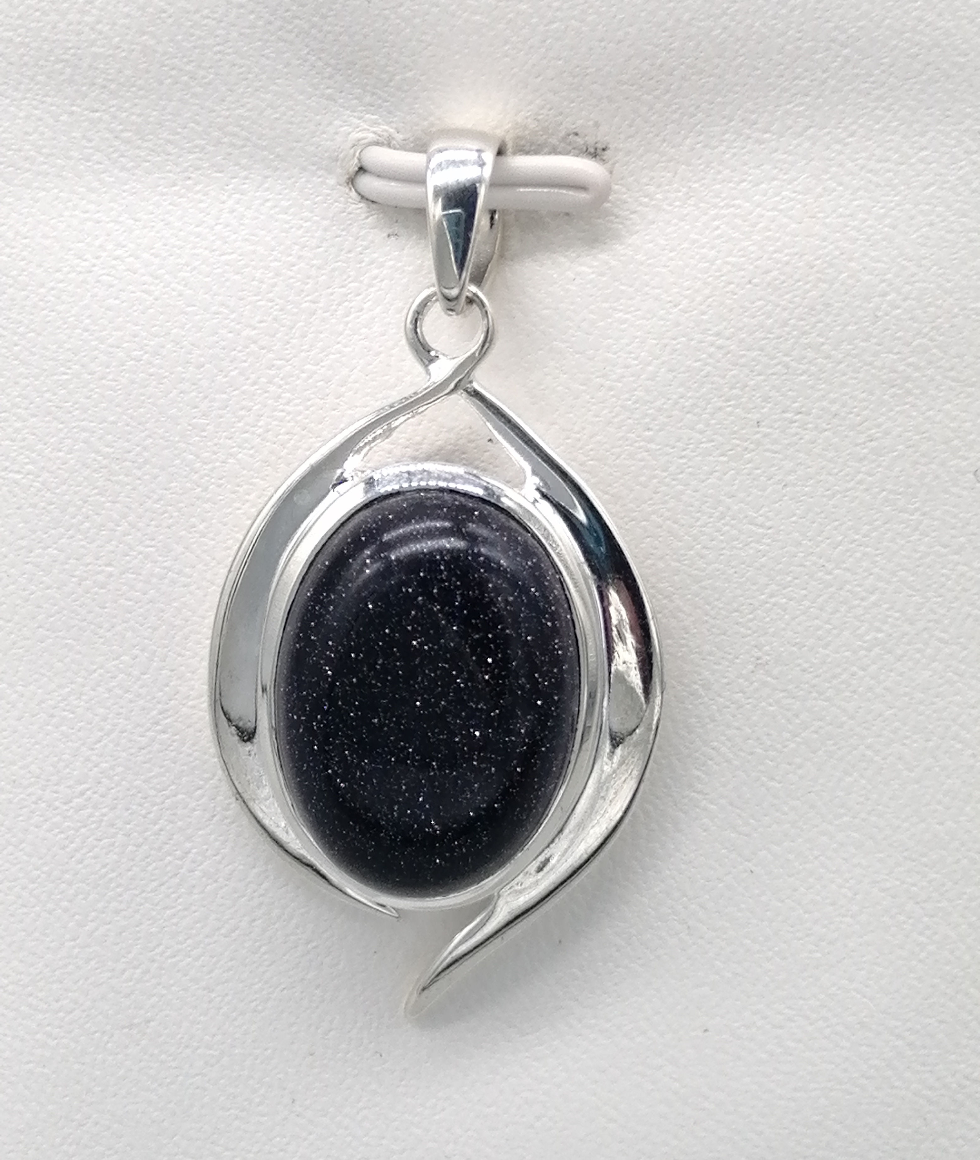 925 Silver Blue Goldstone Pebble Wave Pendant