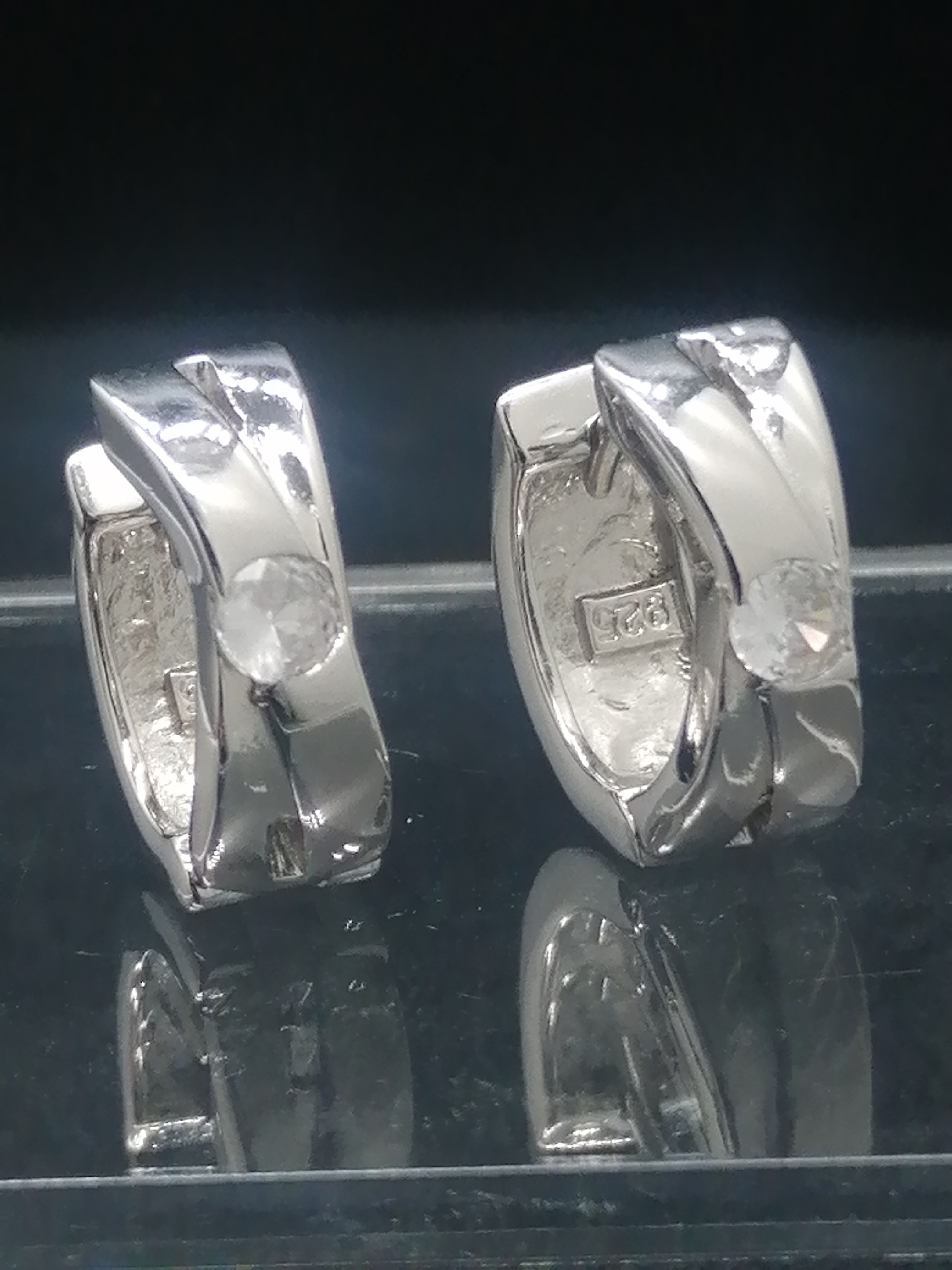 925 Silver CZ Kiss Huggie Hoop Earrings