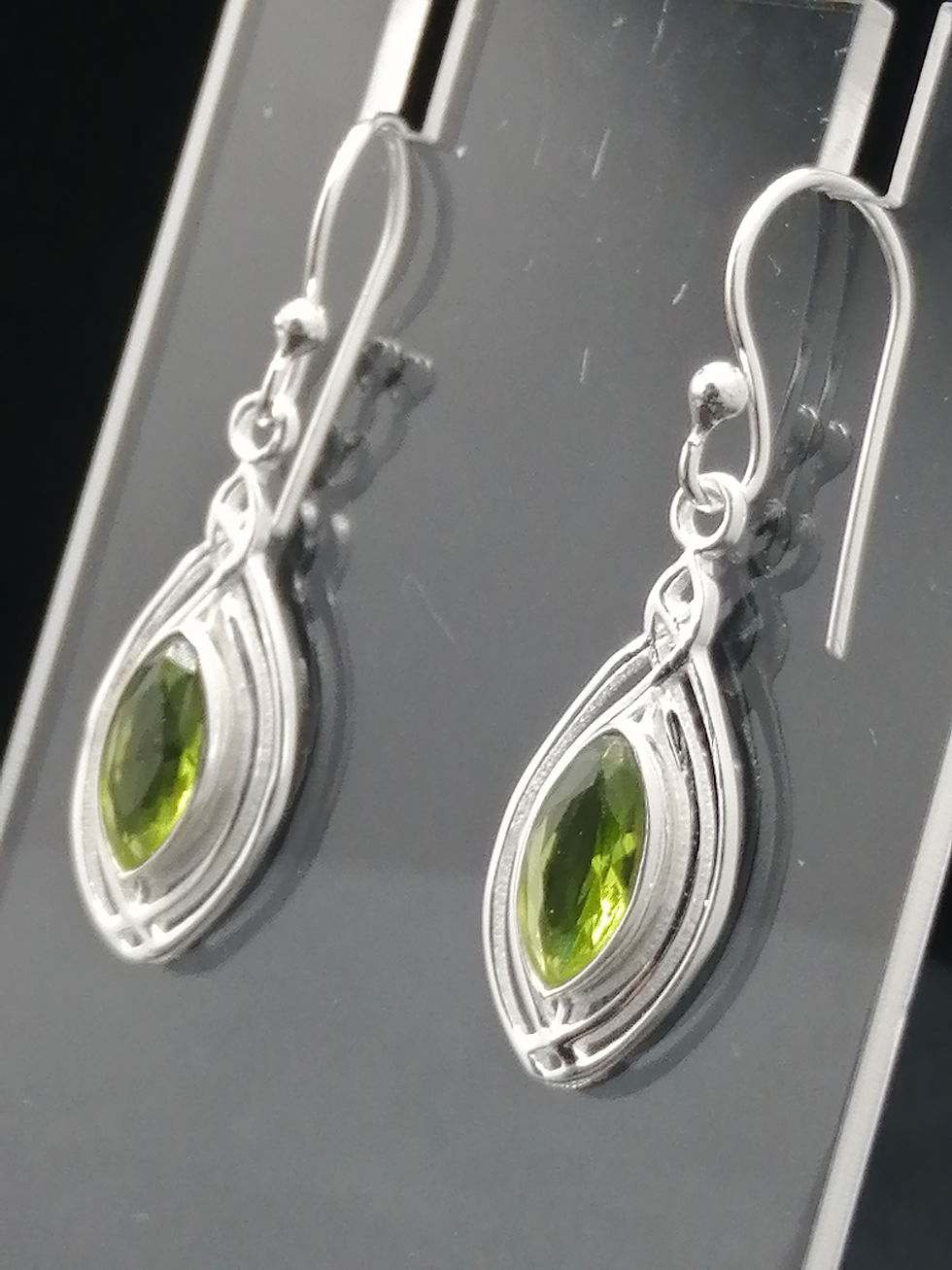 Thumbnail: 925 Silver Peridot Marquise Frame Drop Earrings