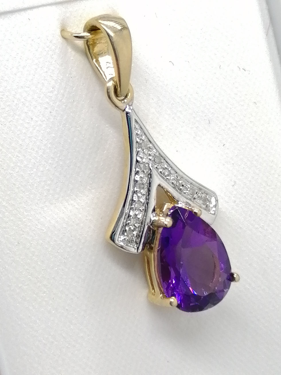 Thumbnail: 9ct Gold Amethyst & Diamond Tear Drop Pendant