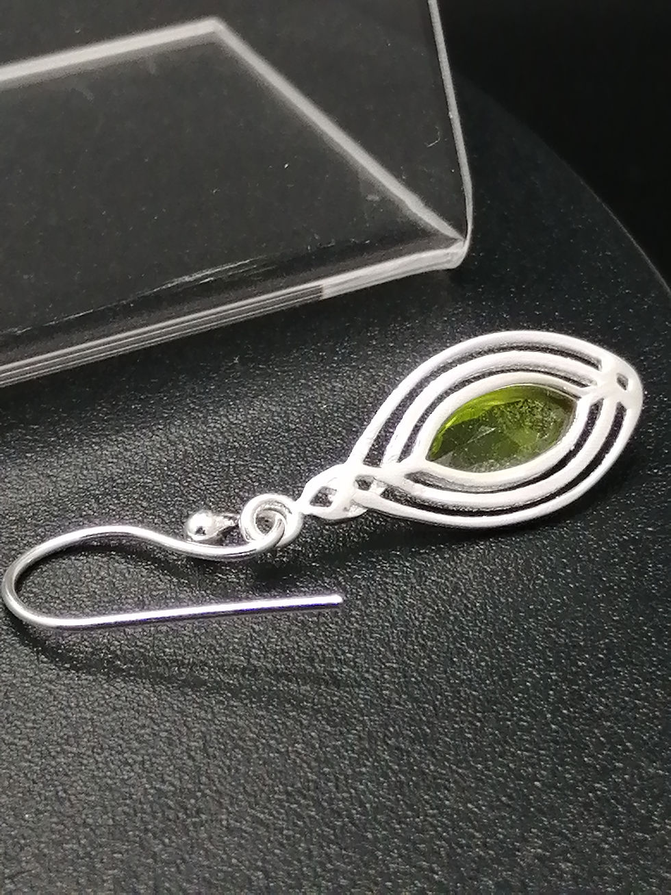 Thumbnail: 925 Silver Peridot Marquise Frame Drop Earrings