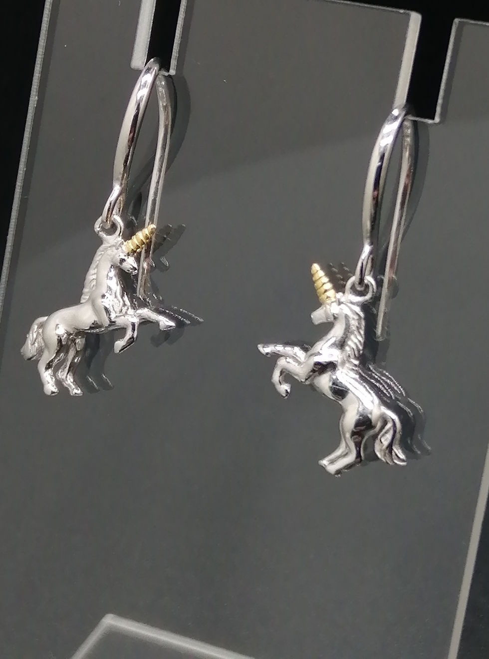 Thumbnail: 925 Gold on Silver Unicorn Drop Earrings