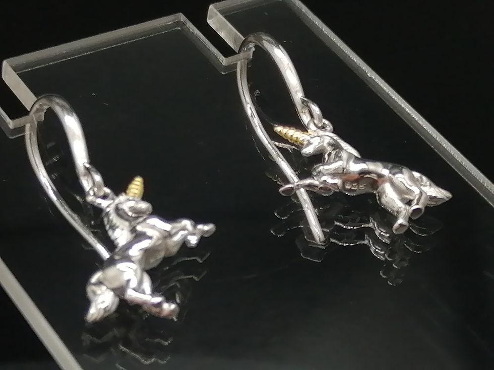 Thumbnail: 925 Gold on Silver Unicorn Drop Earrings