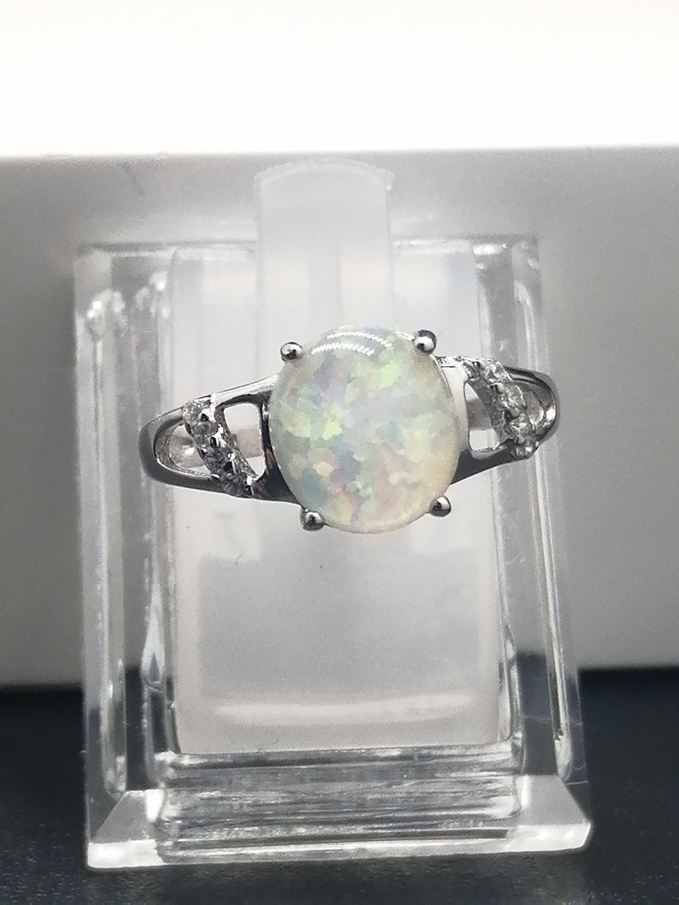Thumbnail: 925 Silver Opal & CZ Wave Ring
