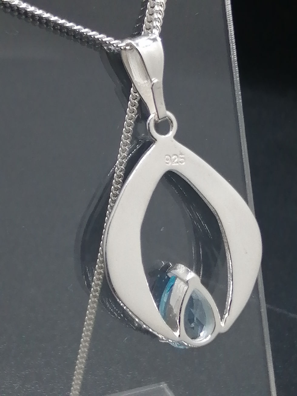 Thumbnail: 925 Silver Blue Topaz Open Teardrop Pendant