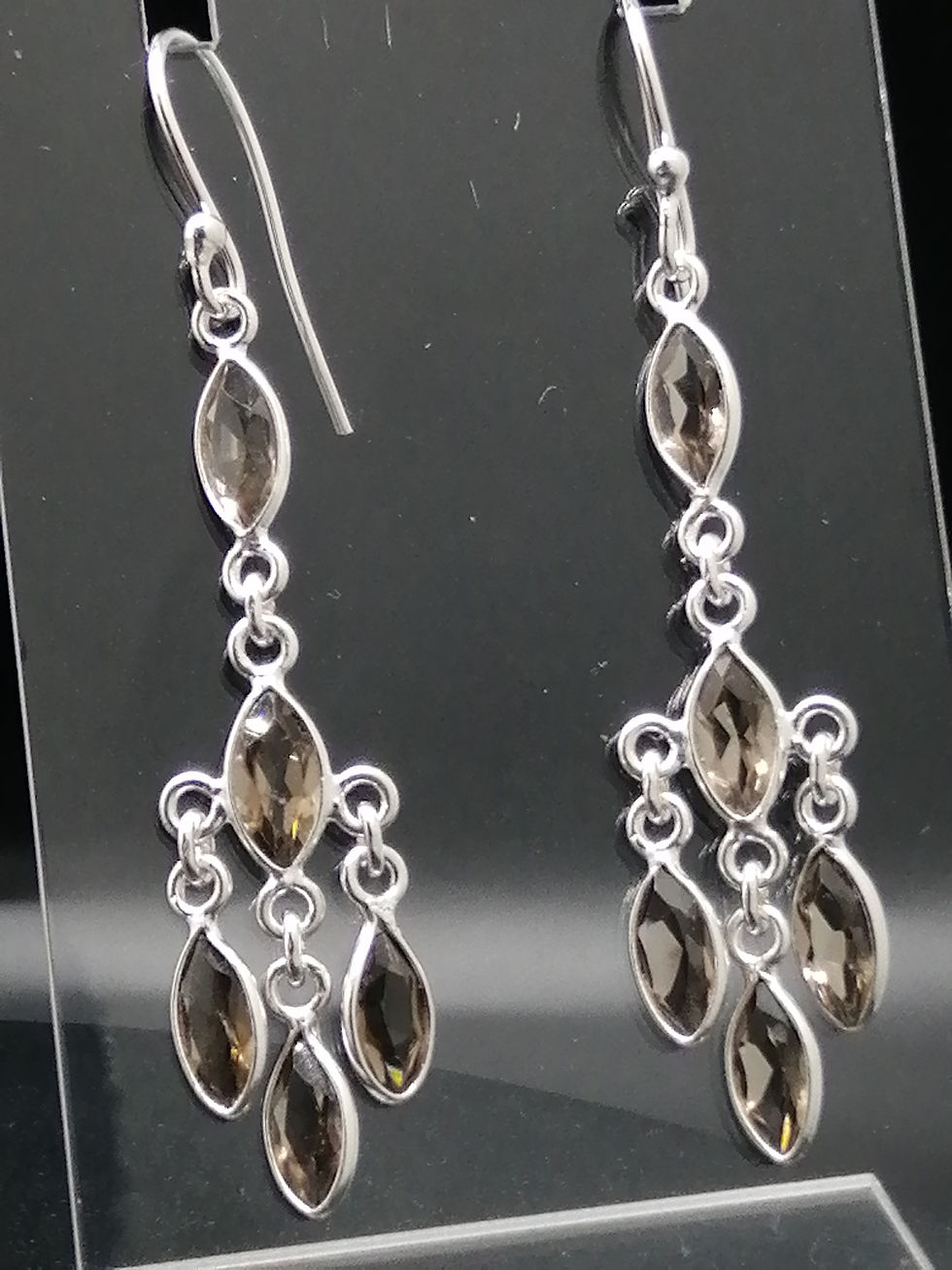 Thumbnail: 925 Silver Smoky Quartz Droplets Earrings