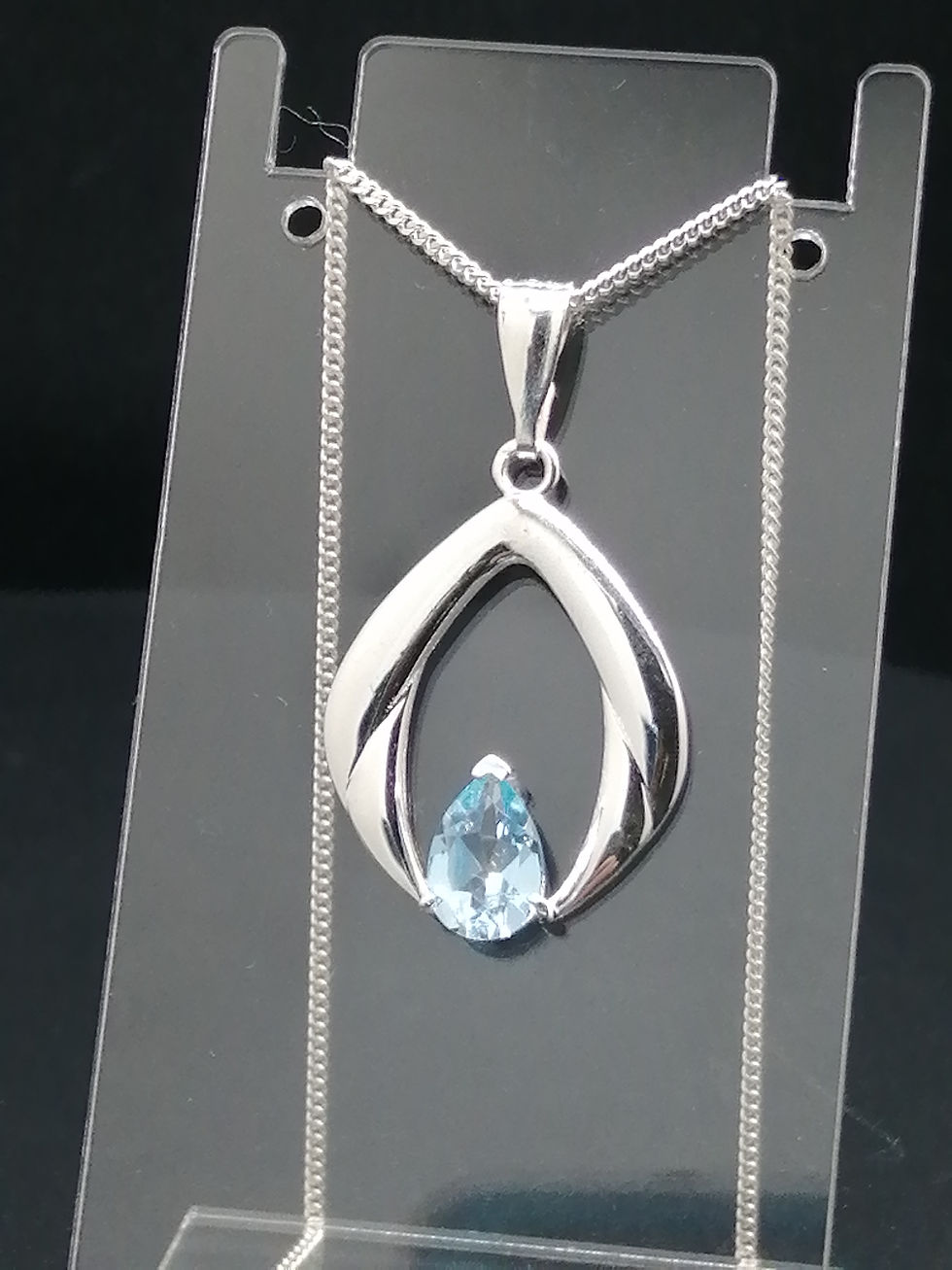Thumbnail: 925 Silver Blue Topaz Open Teardrop Pendant