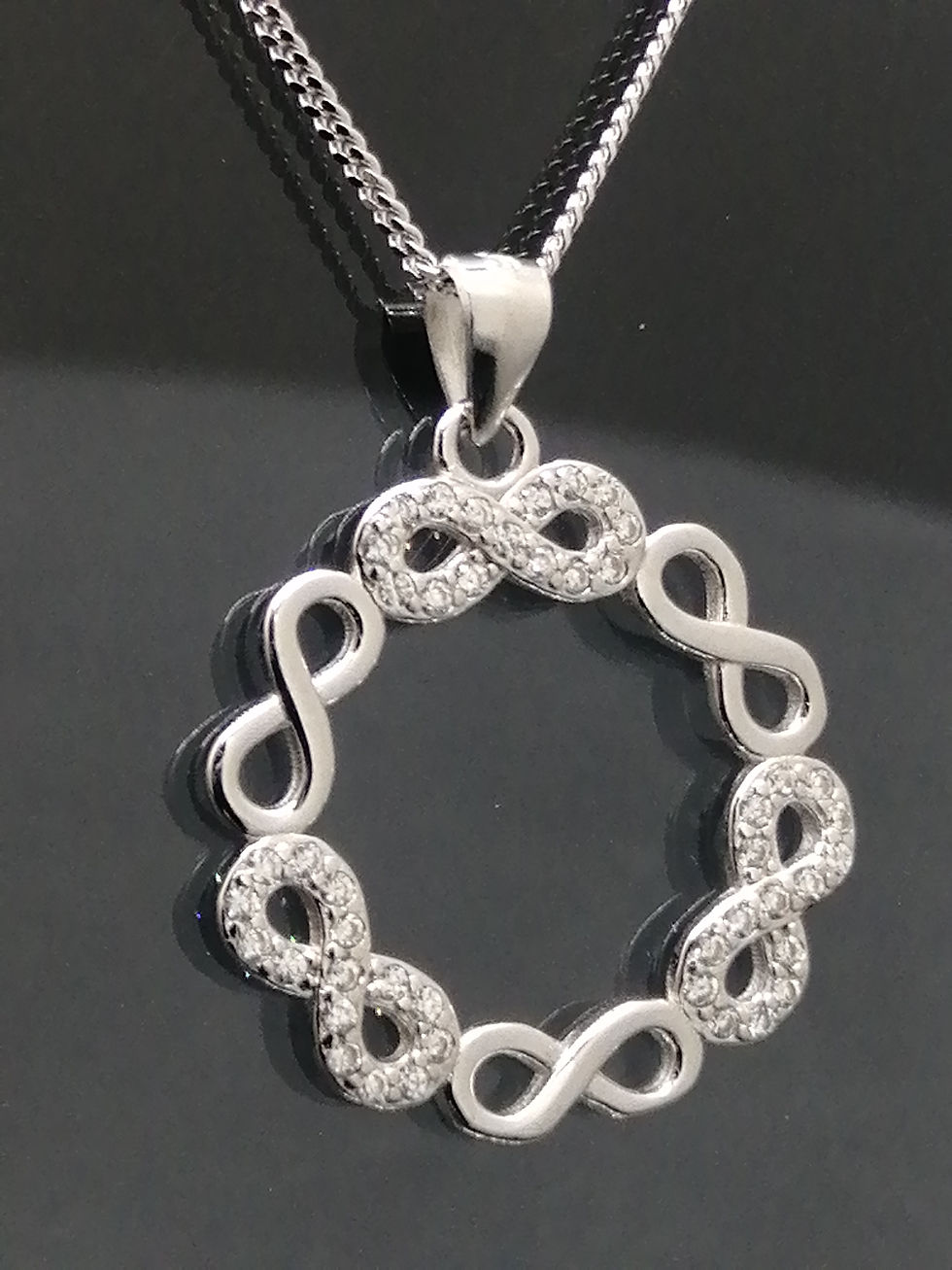 Thumbnail: 925 Silver CZ Infinity Knot Circle Pendant & Chain