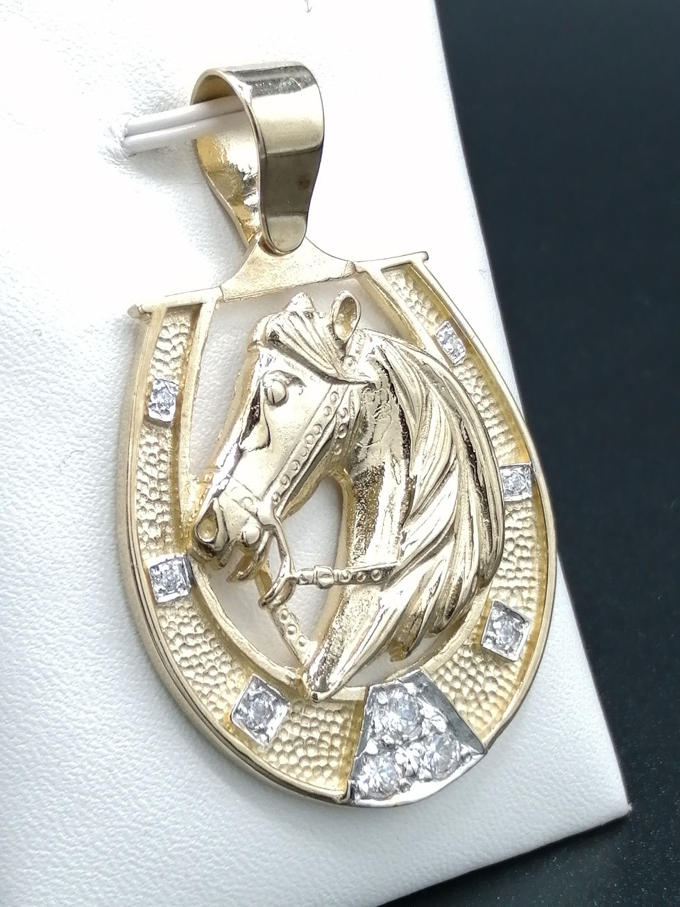 Thumbnail: 9ct Gold CZ Horse Shoe & Head Pendant