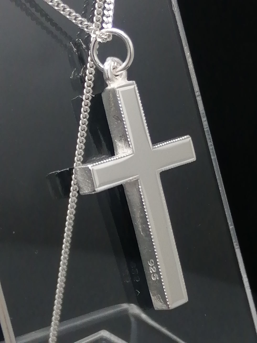Thumbnail: 925 Silver Bead Edge Cross Pendant