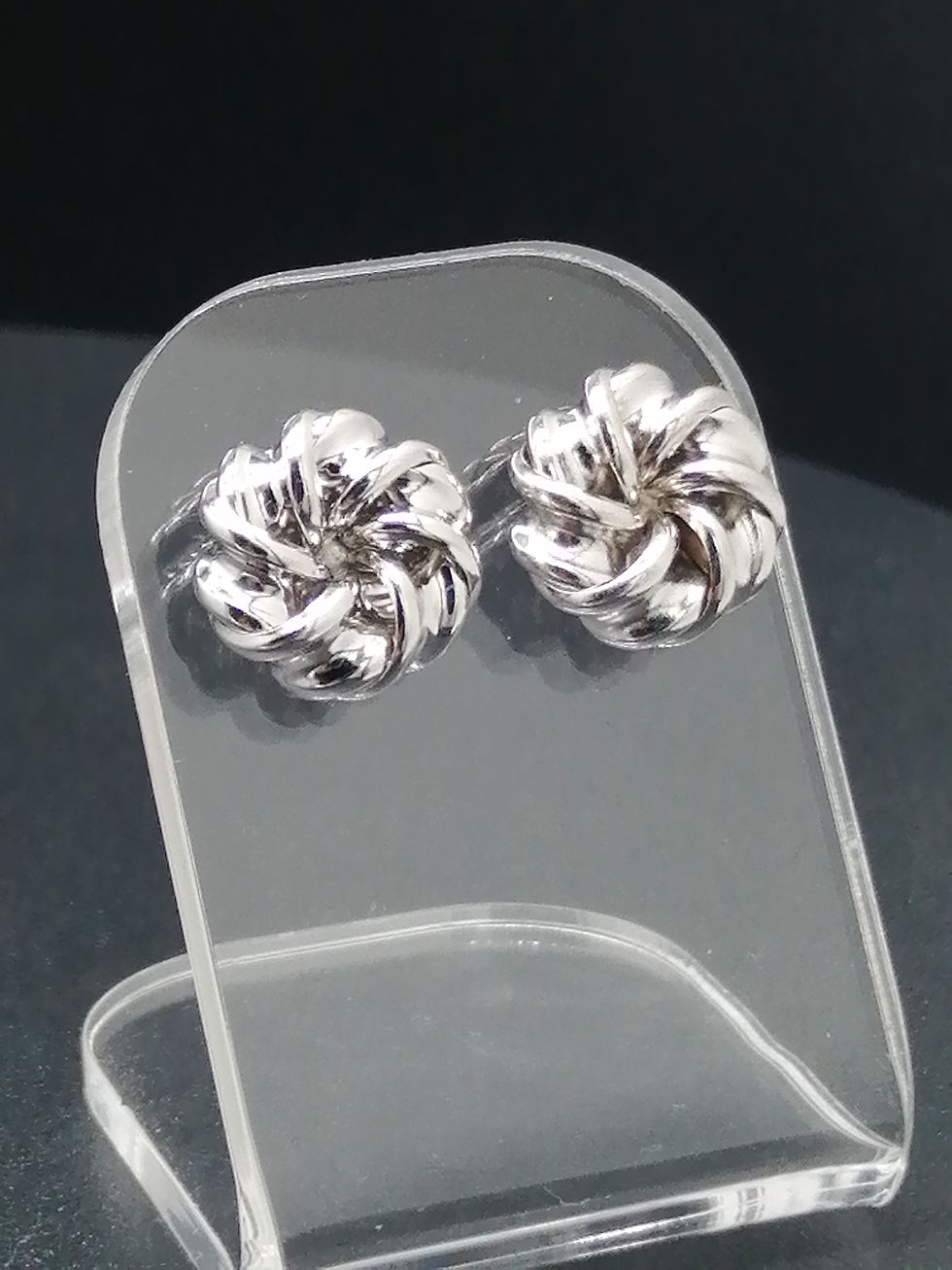 Thumbnail: 9ct White Gold Concaved Knot Stud Earrings