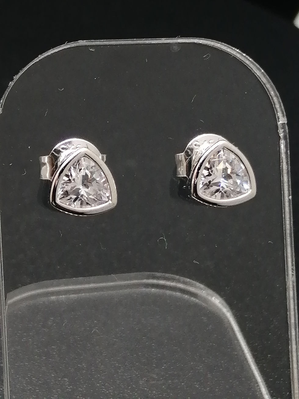 Thumbnail: 925 Silver CZ Soft Trilogy Stud Earrings