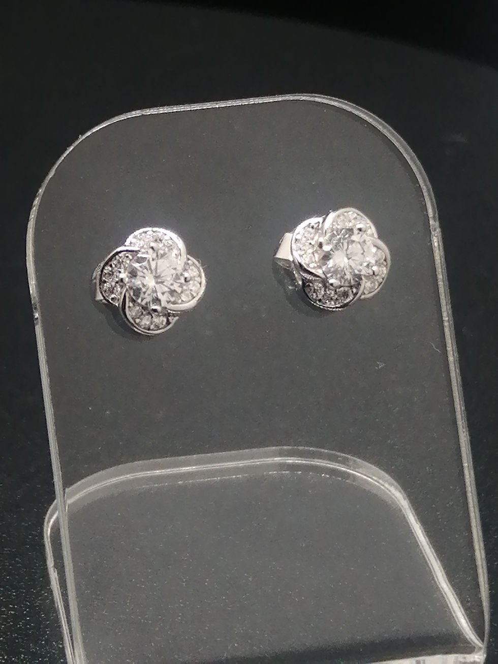 Thumbnail: 925 Silver CZ Flower Stud Earrings