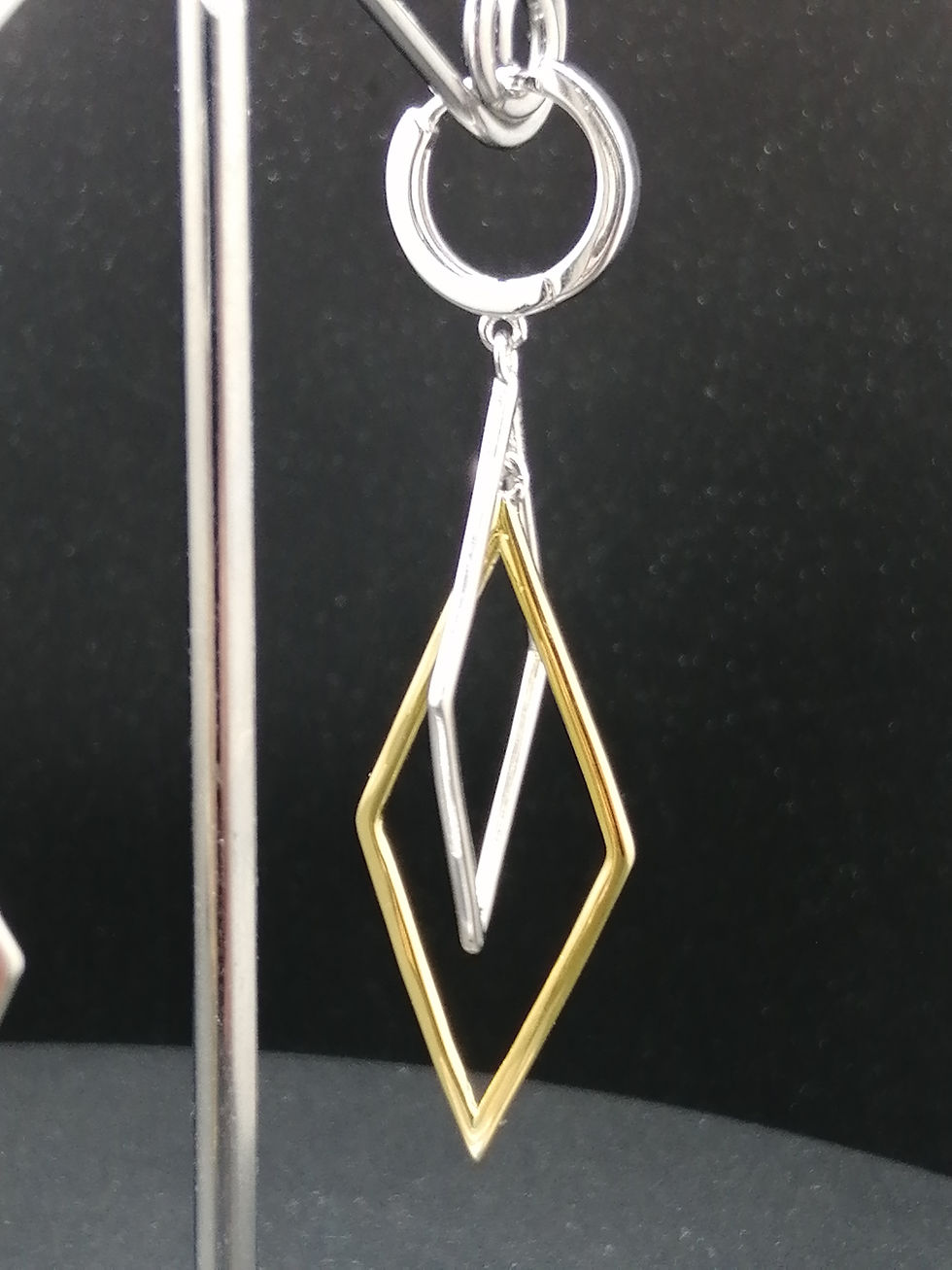 Thumbnail: 925 Gold on Silver Huggie Hoop Drop Earrings