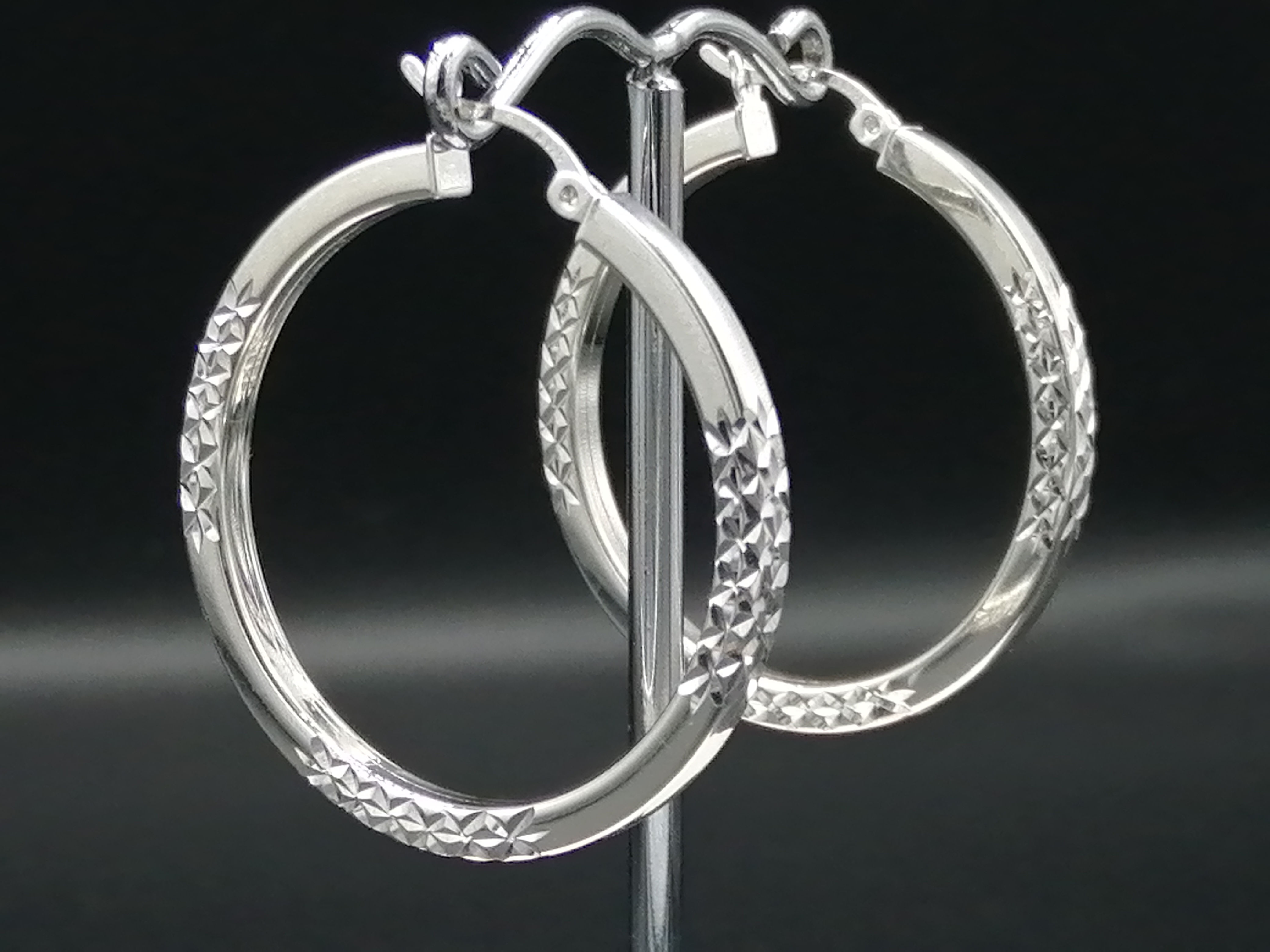 925 Silver Flat Diamond Cut & Plain Hoop Earrings