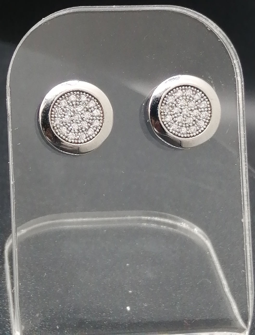 Thumbnail: 925 Silver CZ Iced Circle Stud Earrings