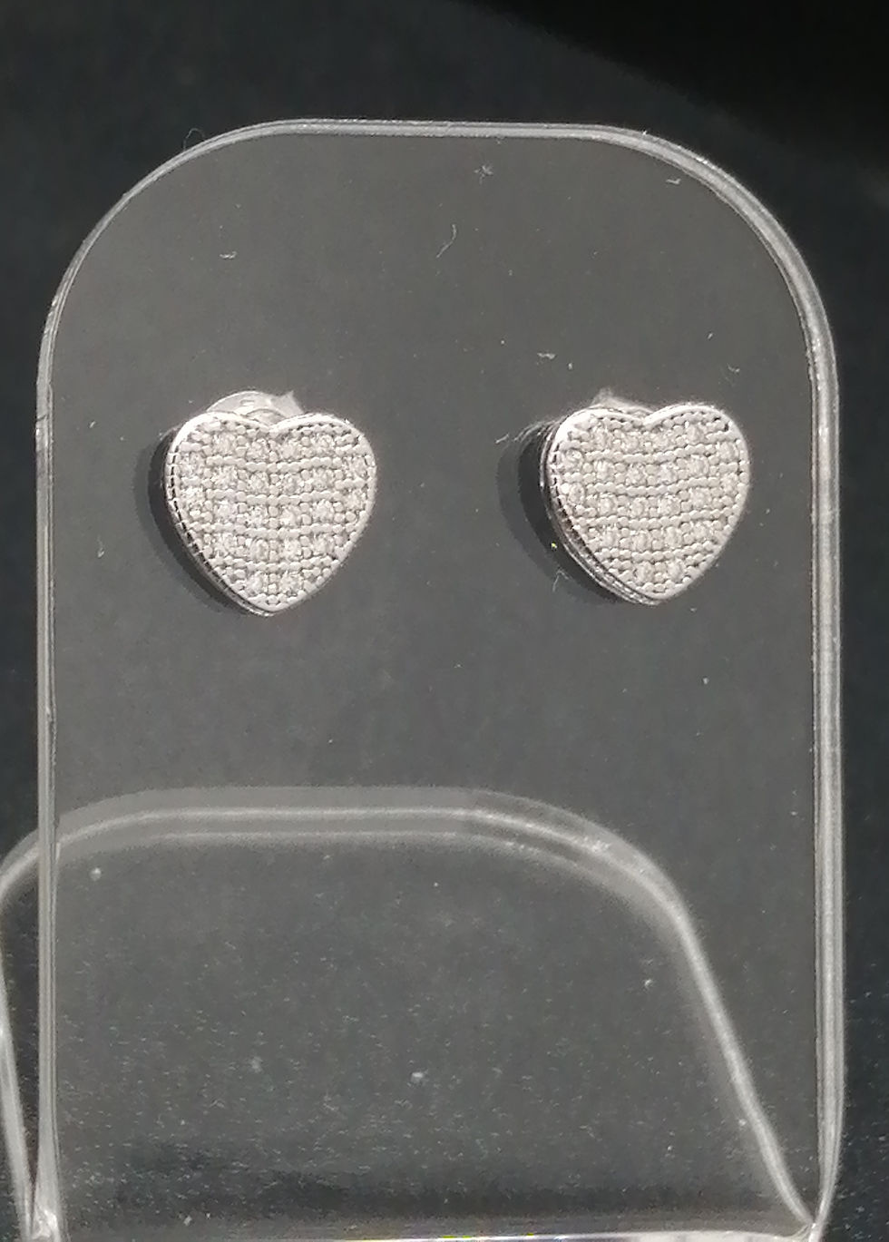 Thumbnail: 925 Silver CZ Iced Flat Heart Stud Earrings