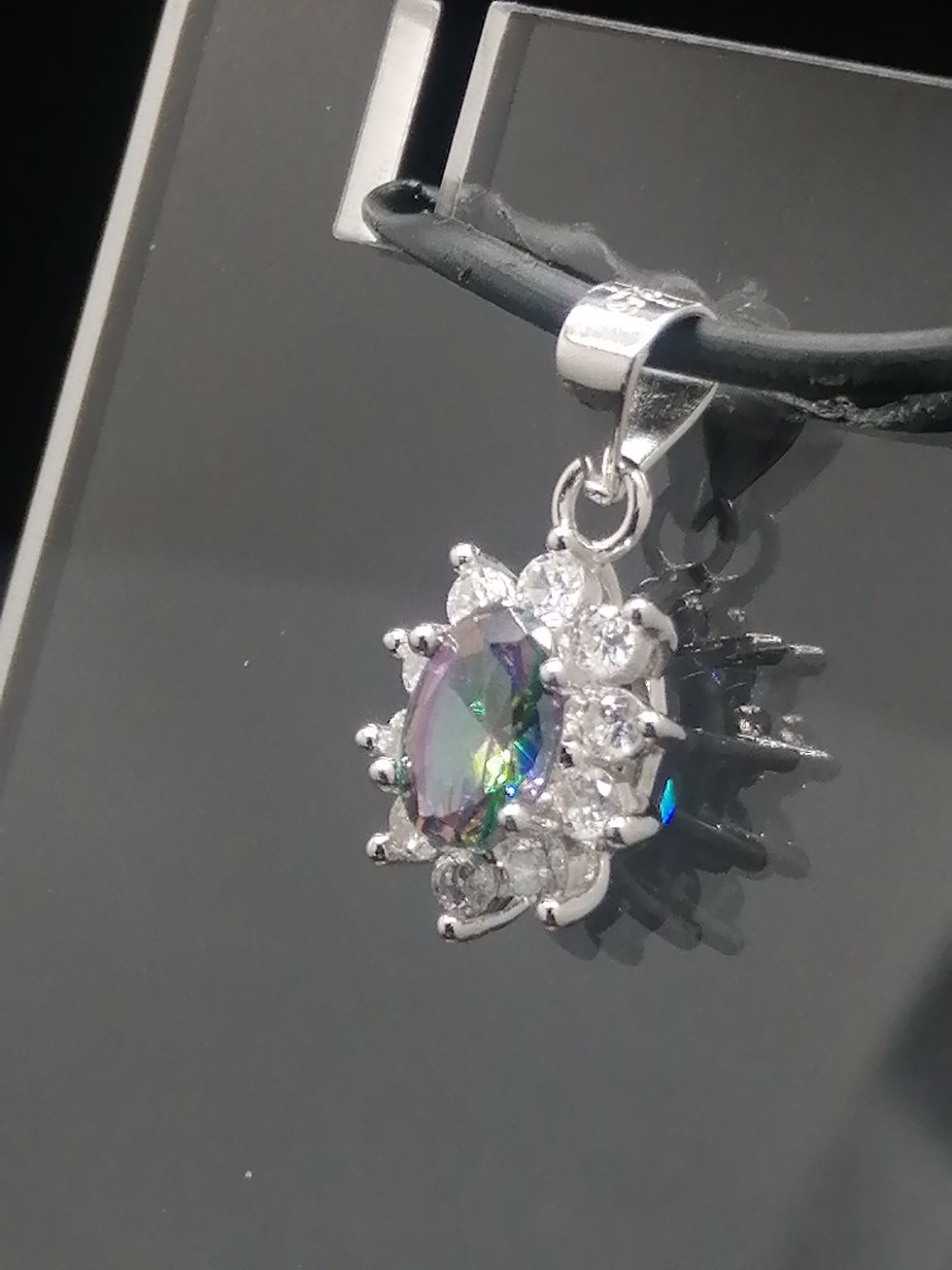 Thumbnail: 925 Silver Mystic Topaz & White CZ Cluster Pendant