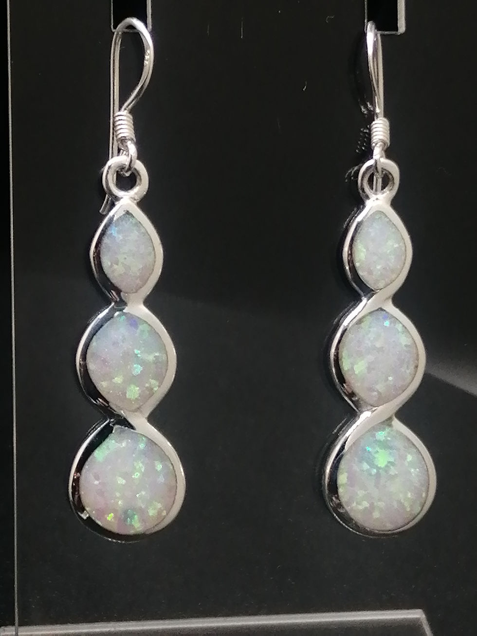 Thumbnail: 925 Silver White Opal Droplet Earrings