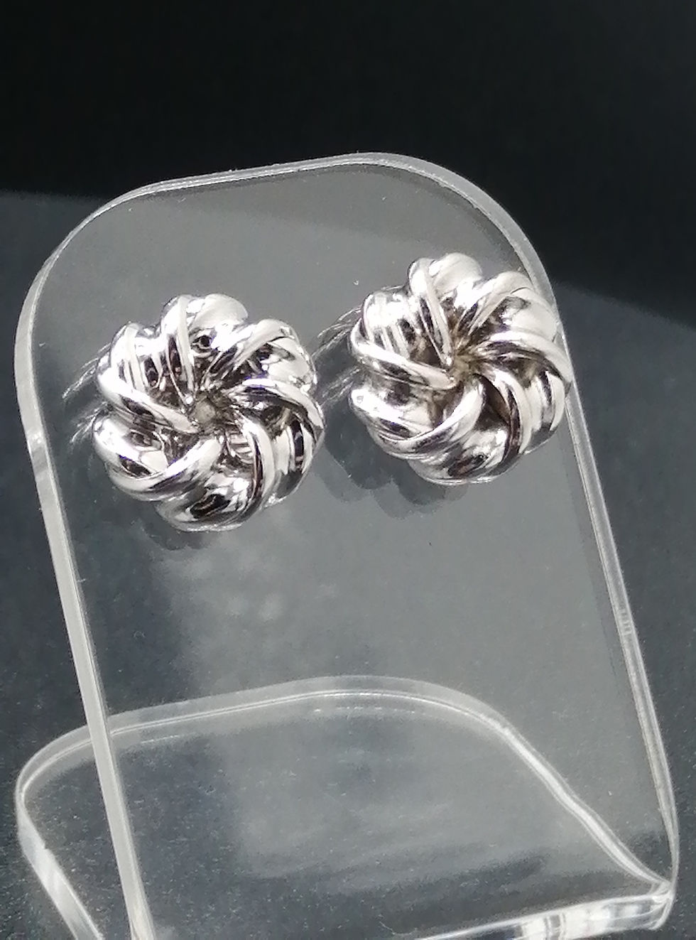 Thumbnail: 9ct White Gold Concaved Knot Stud Earrings