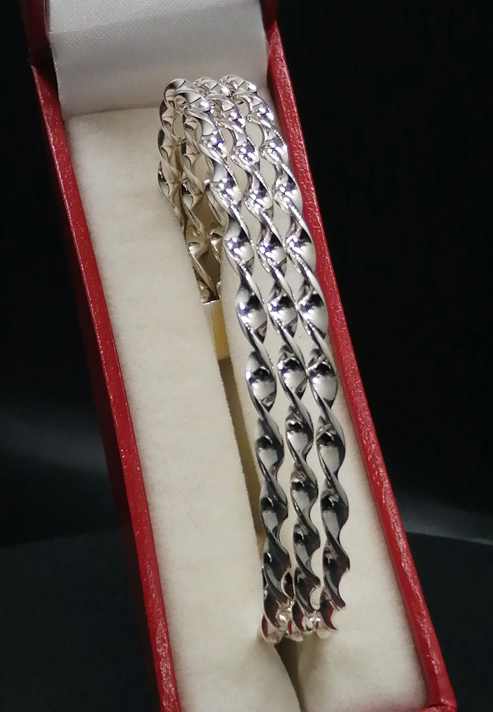 Thumbnail: 925 Silver Ribbon Twists Torque Bangle