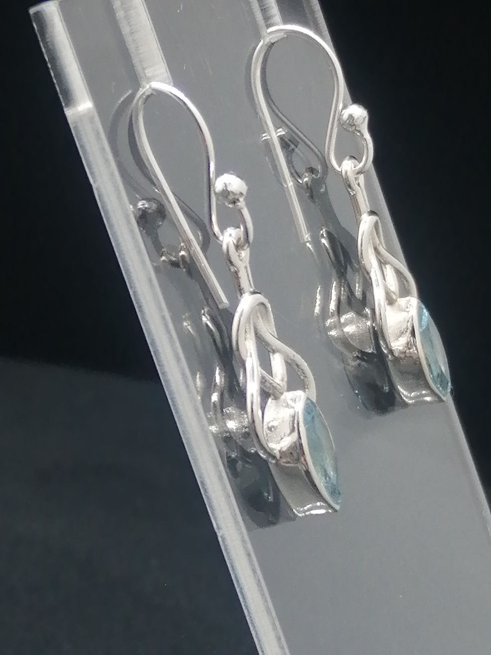 Thumbnail: 925 Silver Blue Topaz Marquise Celtic Knot Drop Earrings