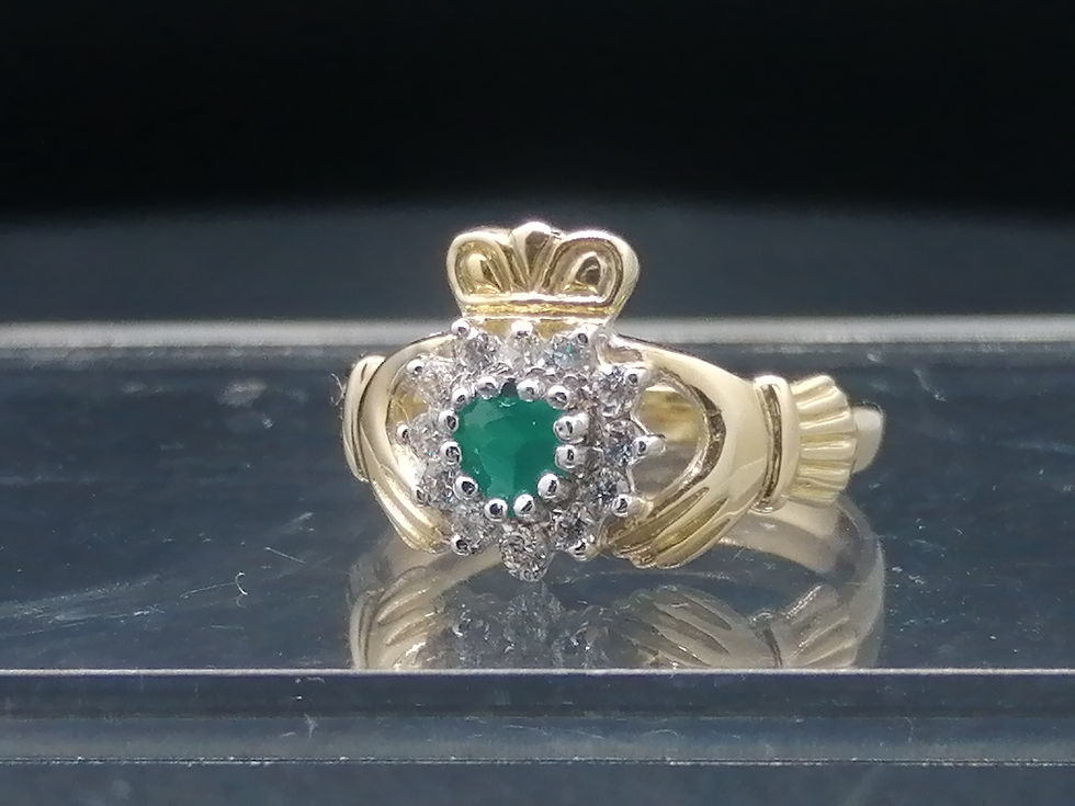 Thumbnail: 9ct Yellow Gold Green & White CZ Claddagh Ring