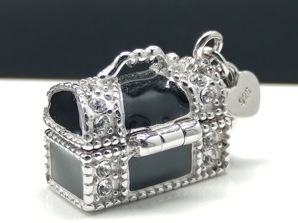 Thumbnail: 925 Silver Black & CZ Treasure Chest Charm