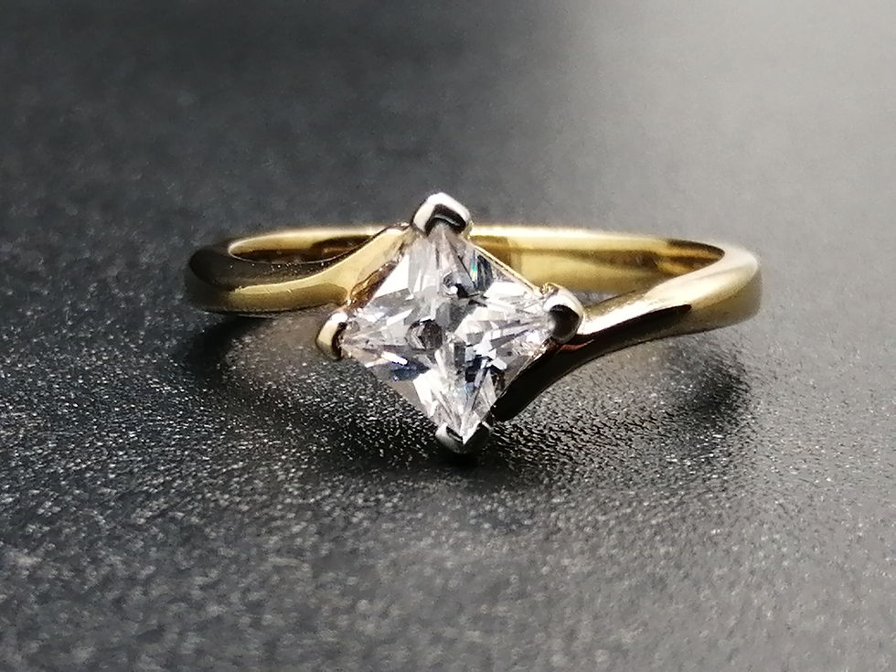 Thumbnail: 9ct Yellow Gold CZ Square Twist Solitaire Ring
