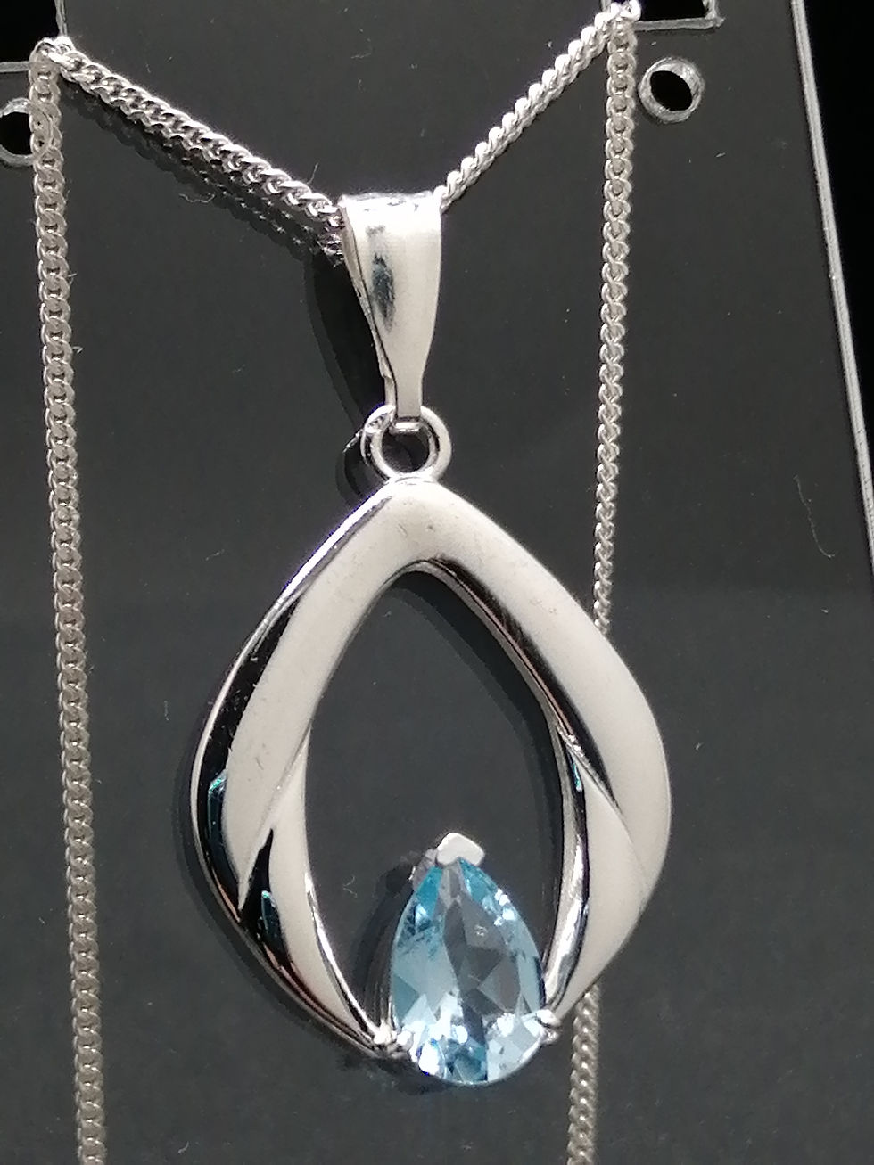 Thumbnail: 925 Silver Blue Topaz Open Teardrop Pendant