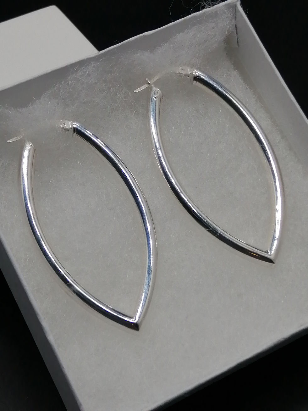 Thumbnail: 925 Silver Marquise Hoop Earrings