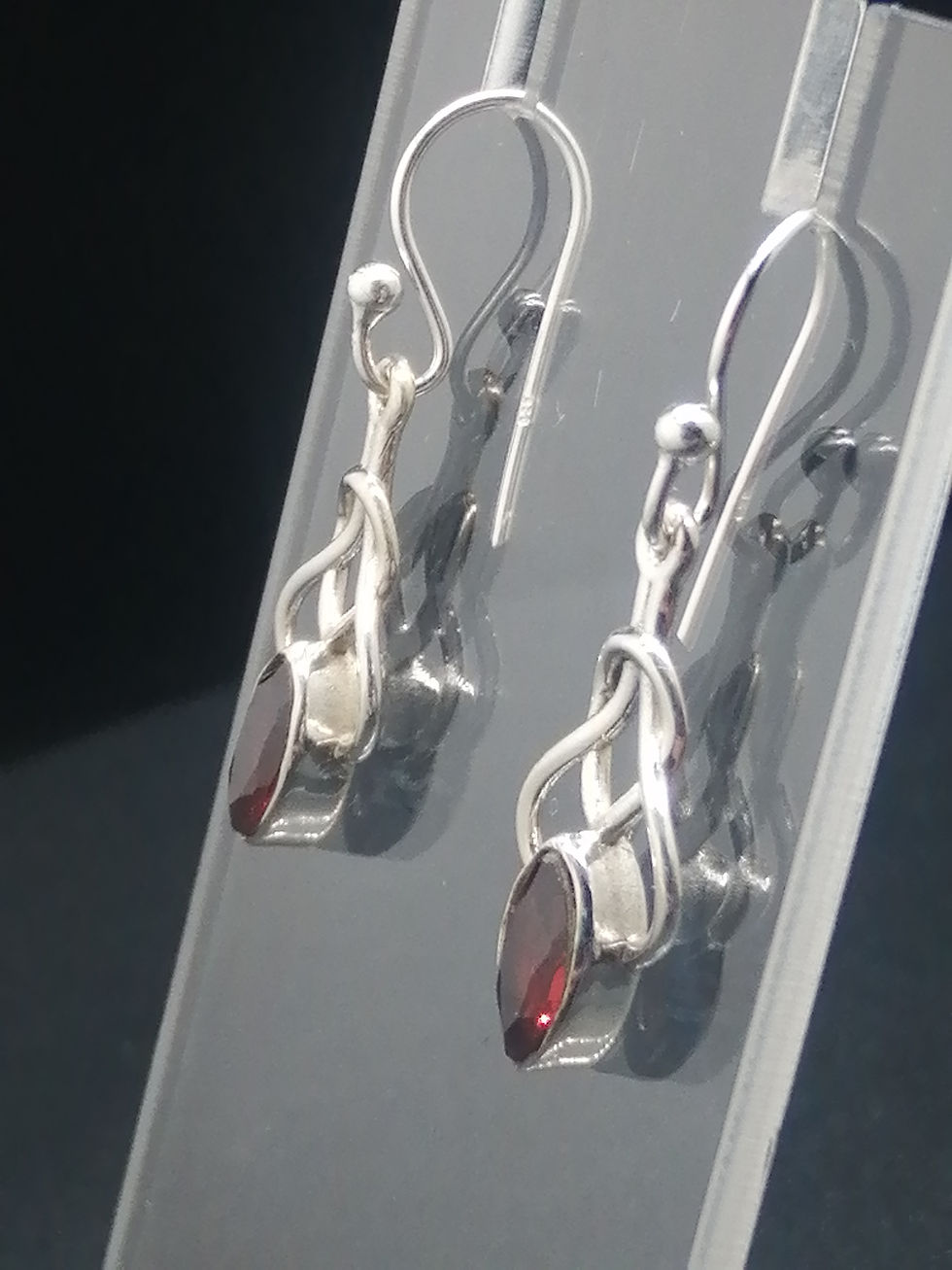 Thumbnail: 925 Silver Garnet Marquise Celtic Knot Drop Earrings