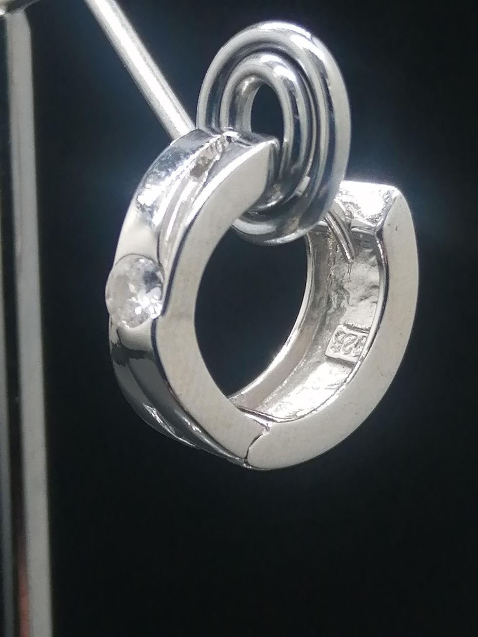 Thumbnail: 925 Silver CZ Kiss Huggie Hoop Earrings