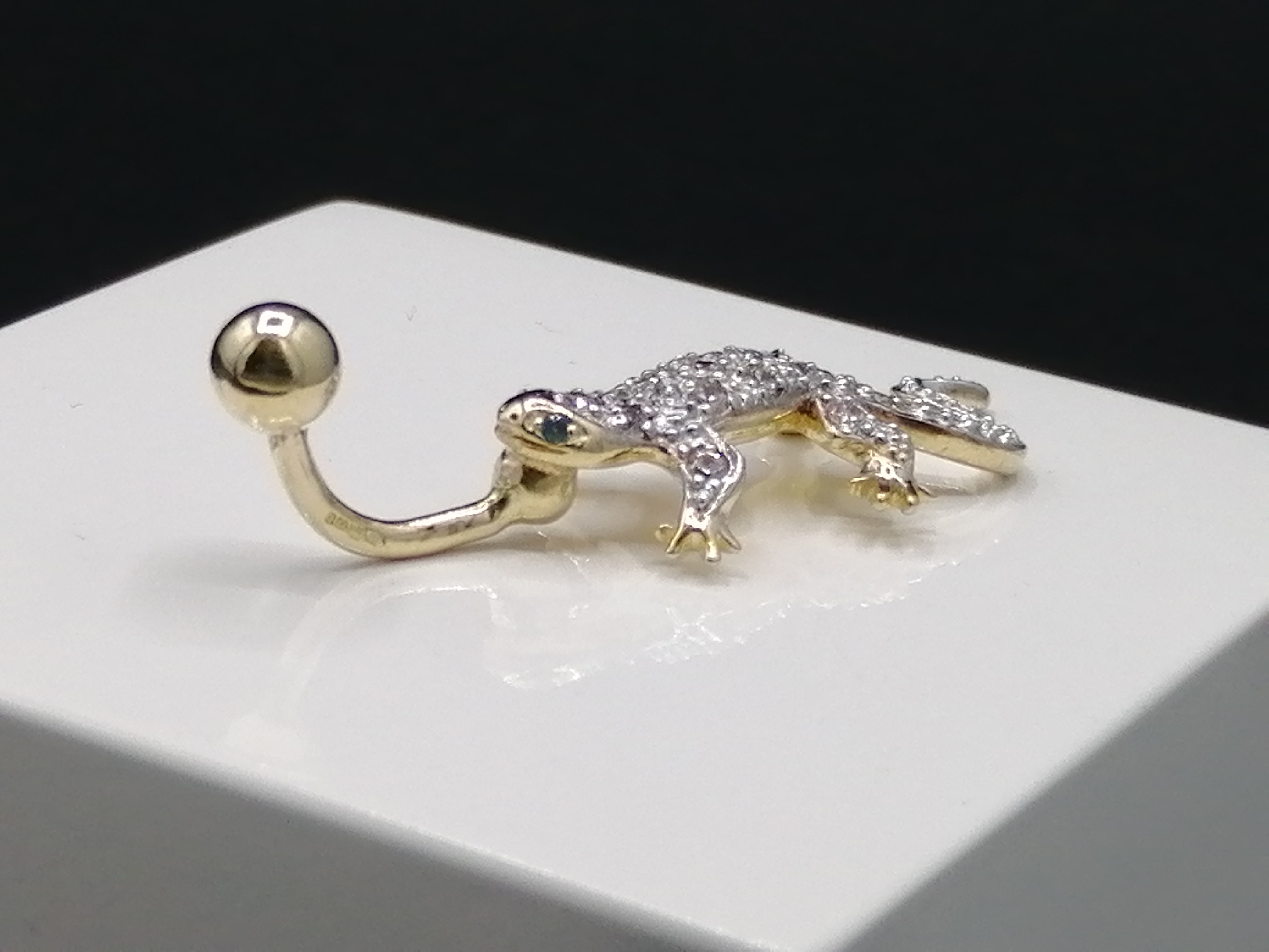 9ct Gold CZ Lizard Navel Bar