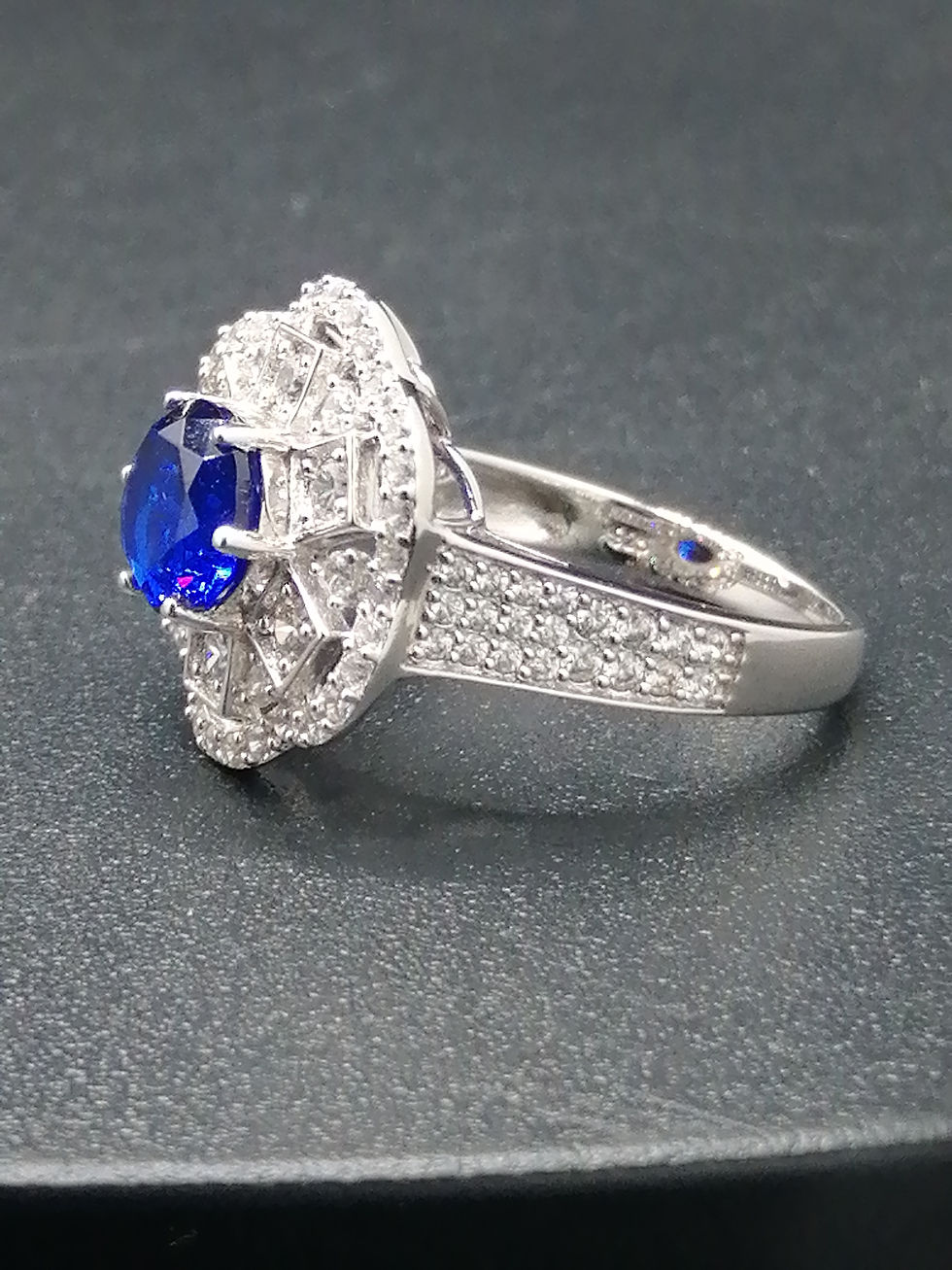 Thumbnail: 925 Silver Blue & White CZ Iced Flower Cluster Ring