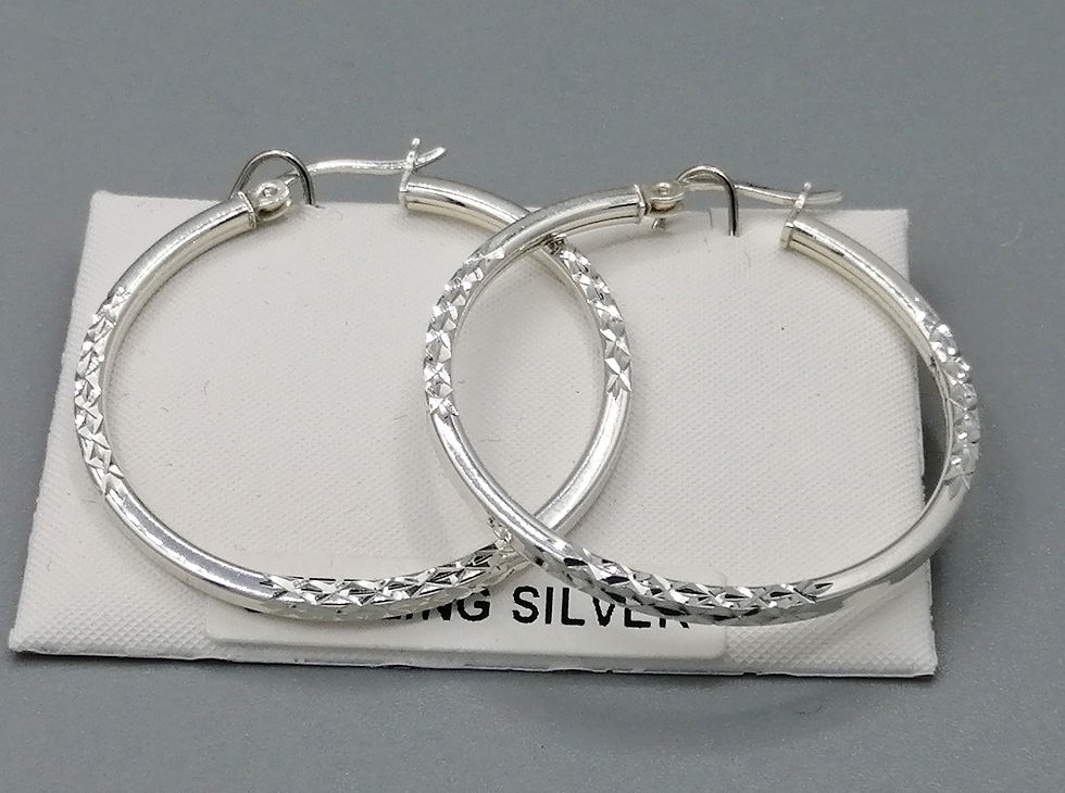 Thumbnail: 925 Silver D/C & Plain Flat Hoop Earrings