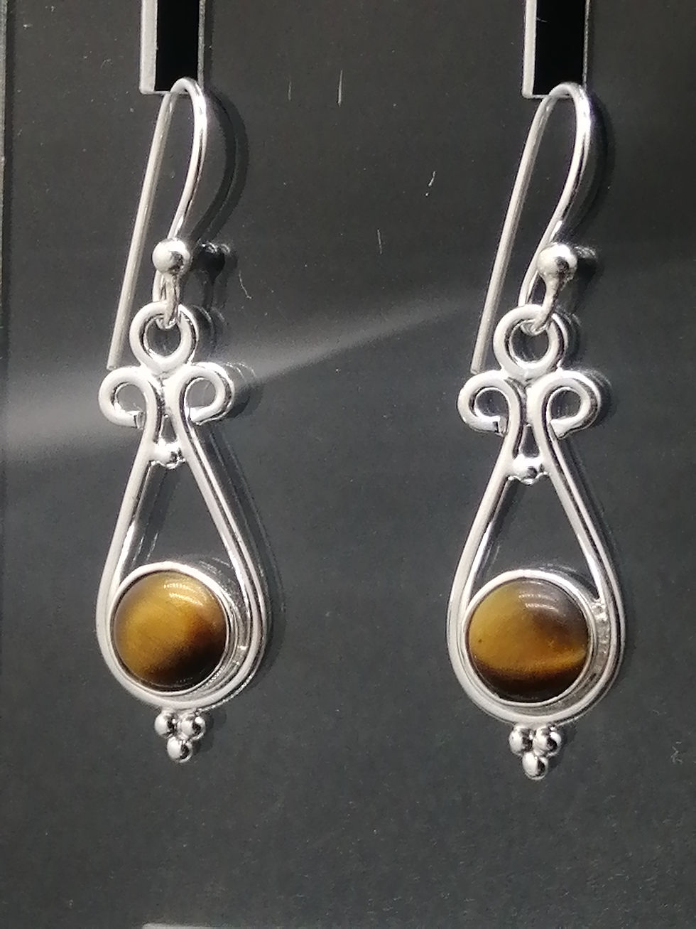 Thumbnail: 925 Silver Tigers Eye Circle & Beads Drop Earrings