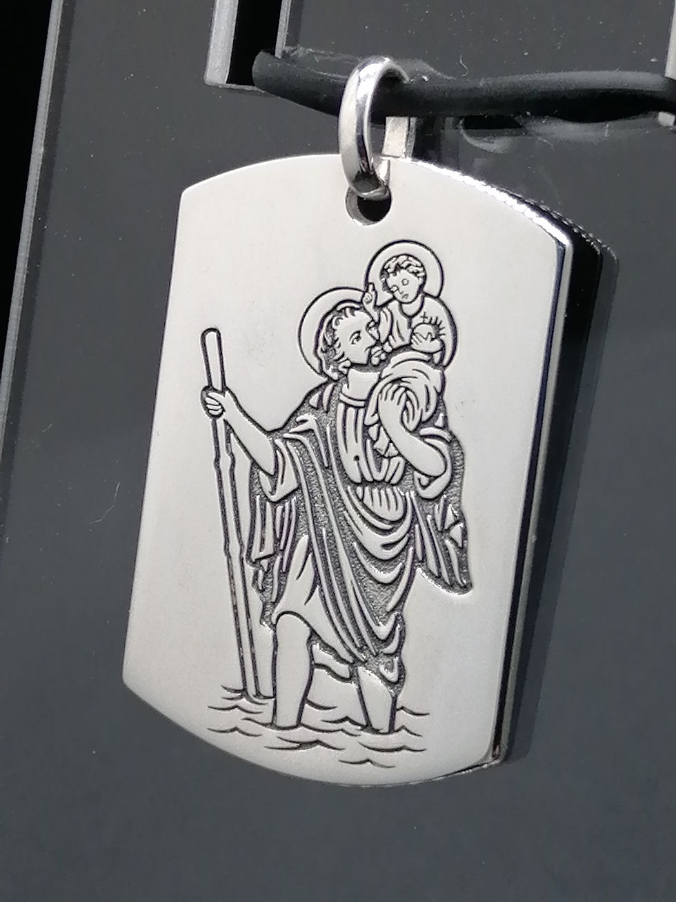 Thumbnail: 925 Silver Dog Tag St Christopher Pendant