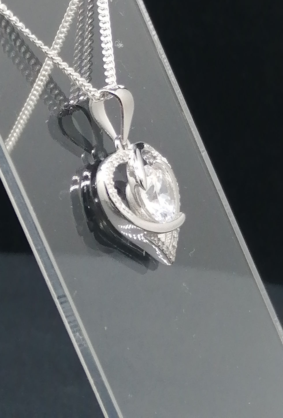 Thumbnail: 925 Silver CZ Heart Hug Pendant