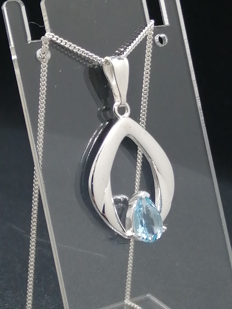 Thumbnail: 925 Silver Blue Topaz Open Teardrop Pendant