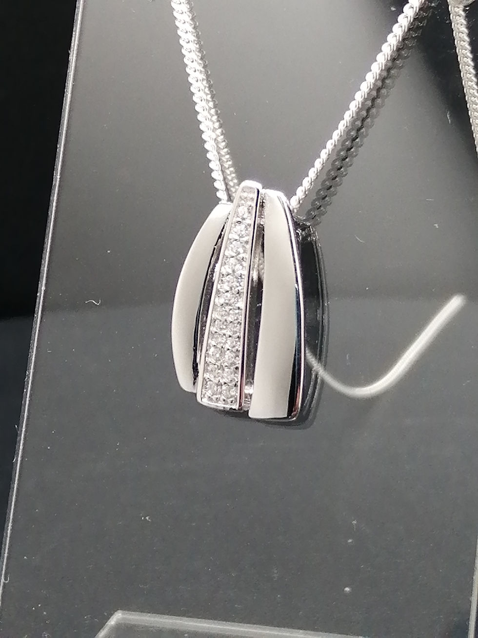 Thumbnail: 925 Silver CZ Stick Art Droplet Pendant