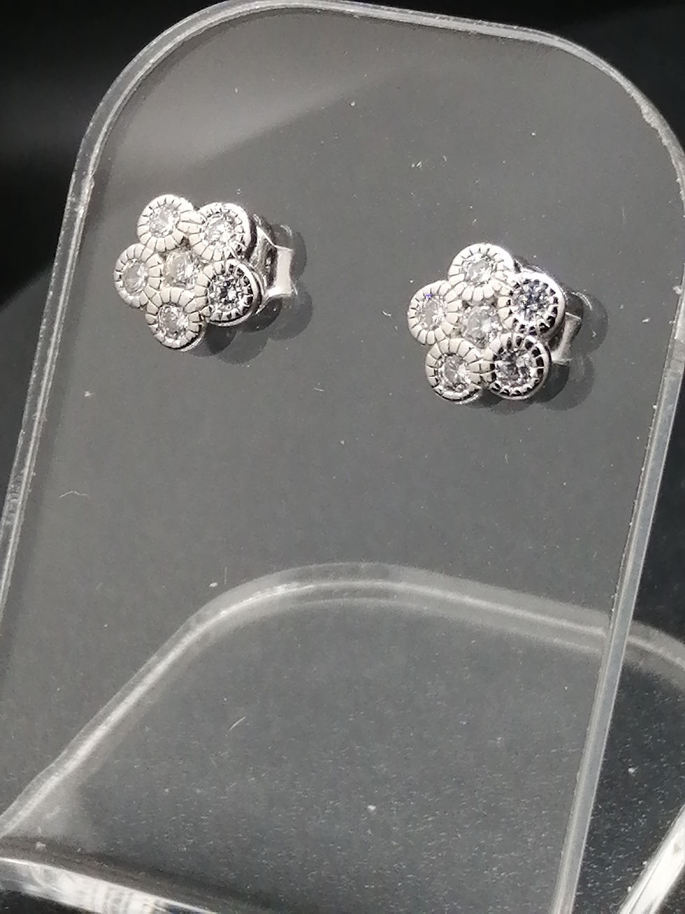 Thumbnail: 925 Silver CZ Flower Stud Earrings