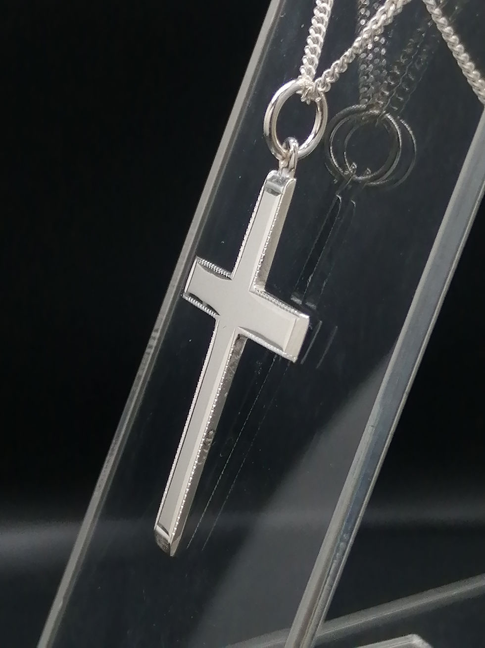 Thumbnail: 925 Silver Flat Bead Edge Cross Pendant